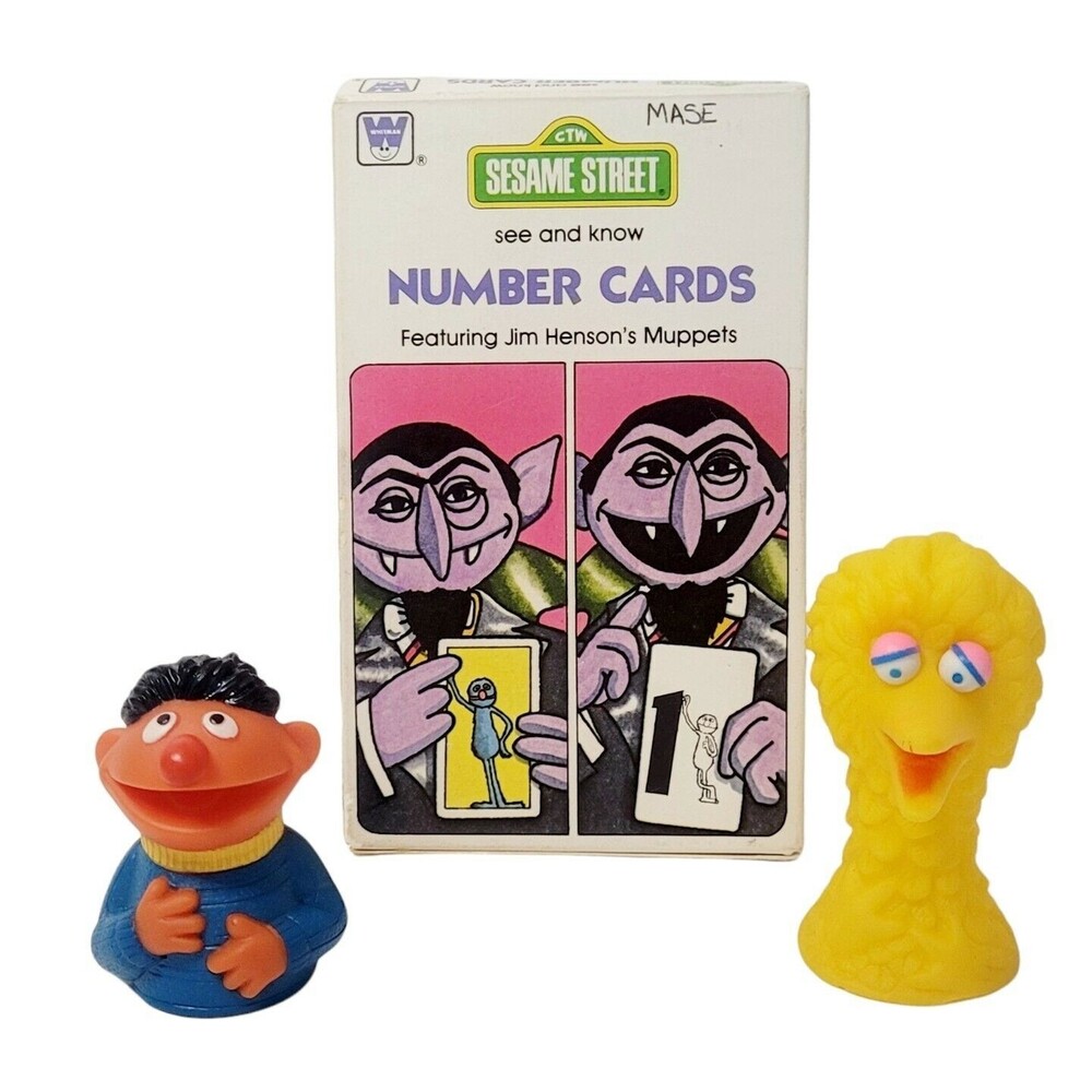 VTG 3 pc LOT Sesame Street Hong Kong Finger Puppet BIG BIRD ERNIE 1978 Cards